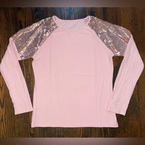 Light Pink Soft Light Long Sleeved Top With Sequin Shoulders Ladies 2XL